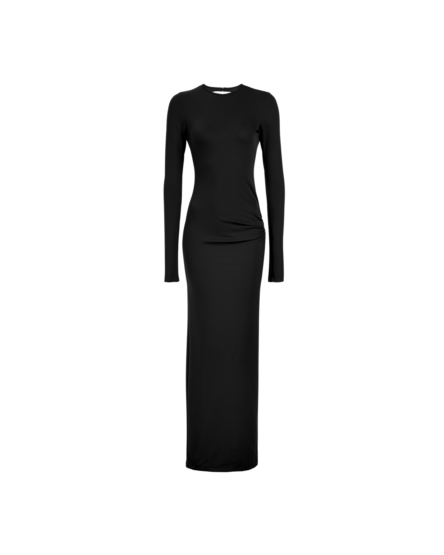 Draped Backless Long Dress – Sleek Fitted Elegance with Side Draping