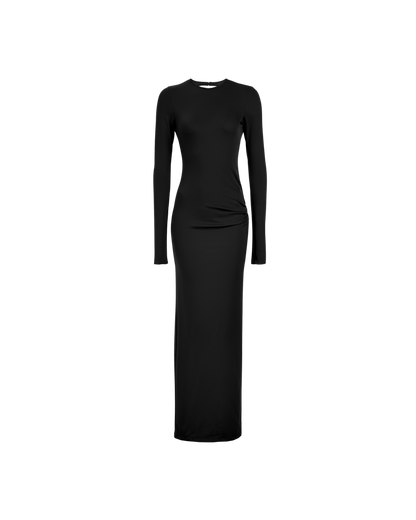 Draped Backless Long Dress – Sleek Fitted Elegance with Side Draping