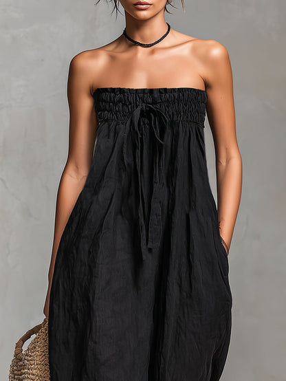 Summer Strapless Jumpsuit – Elegant Loose Fit with Bow Detail