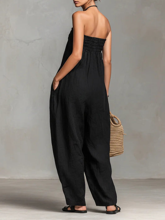 Summer Strapless Jumpsuit – Elegant Loose Fit with Bow Detail